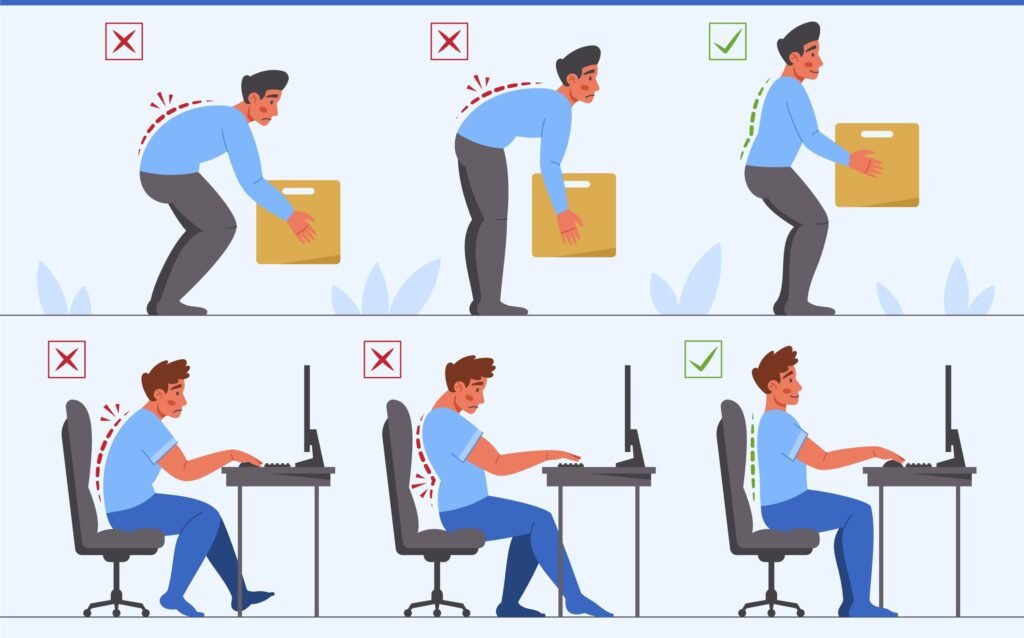 Illustration explaining how daily yoga supports back pain relief posture improvement and spine health